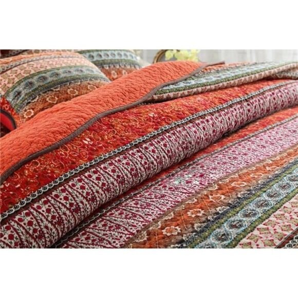 Striped Classical Cotton 3-Piece Patchwork Bedspread Quilt Sets, Queen Size - Picture 3 of 7